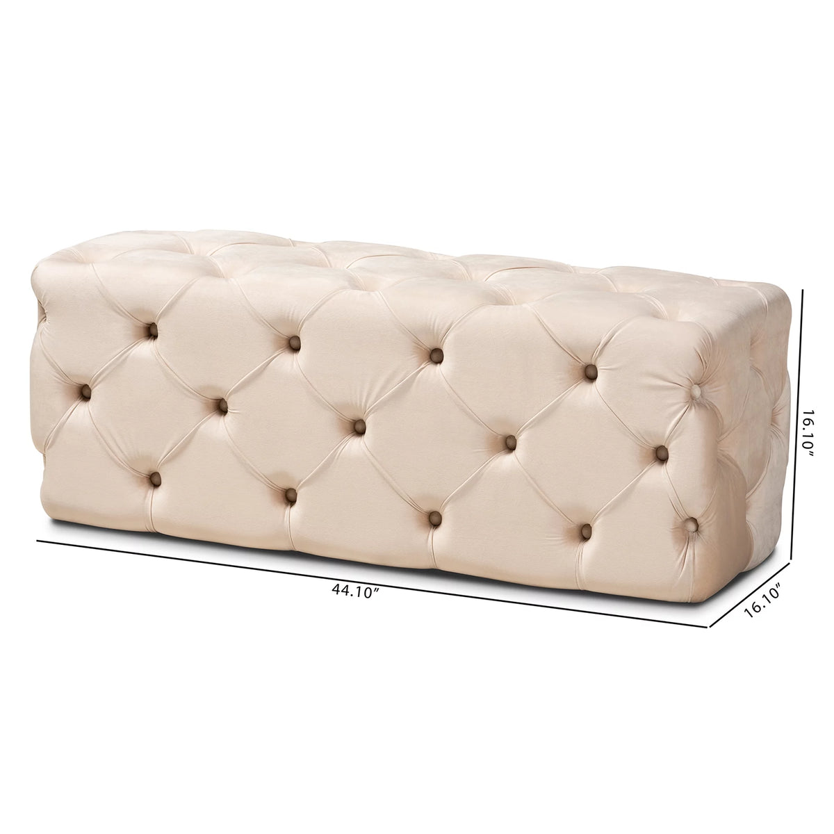 Beige Velvet Button Tufted Bench Ottoman R983