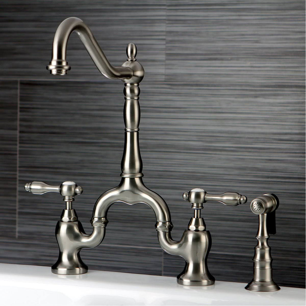 Oil Rubbed Bronze Bridge Kitchen Faucet with Brass Sprayer Y1034