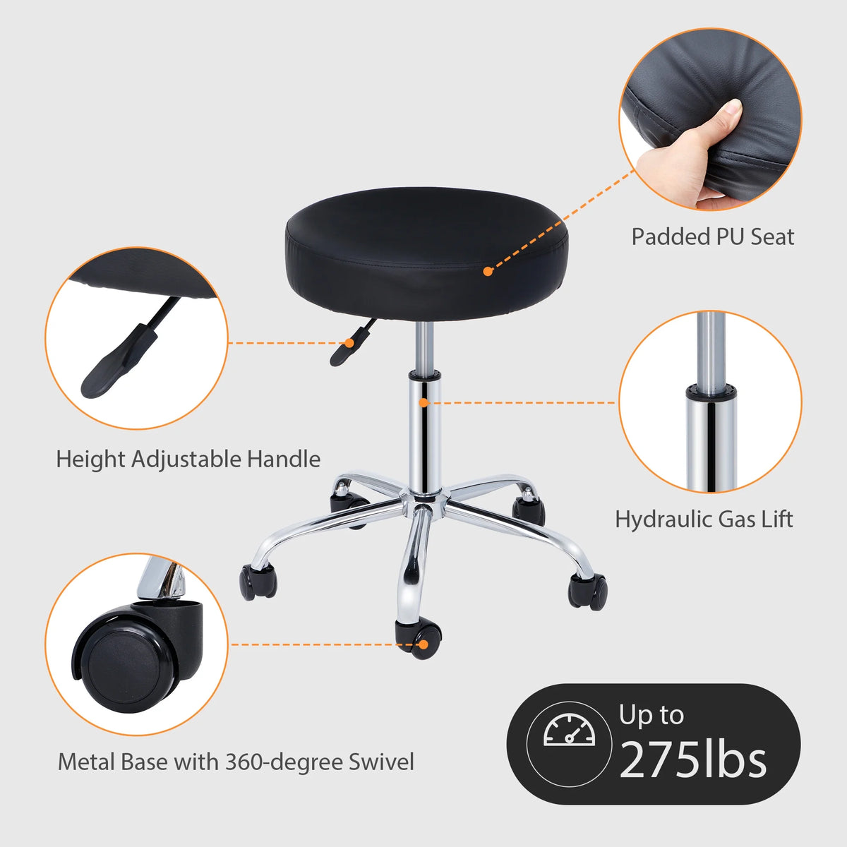 Adjustable Hydraulic Rolling Swivel Stool Black Q132932