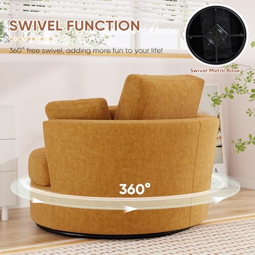Oversized Orange Chenille Swivel Accent Chair with Storage Ottoman V14264