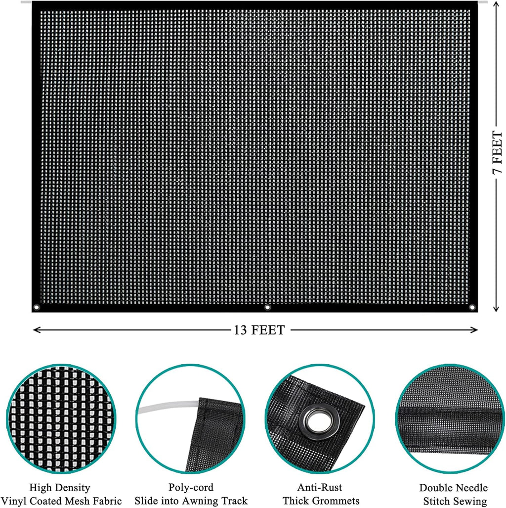 Black Mesh RV Awning Sun Shade Screen 9' X 15' Complete Kit O304750
