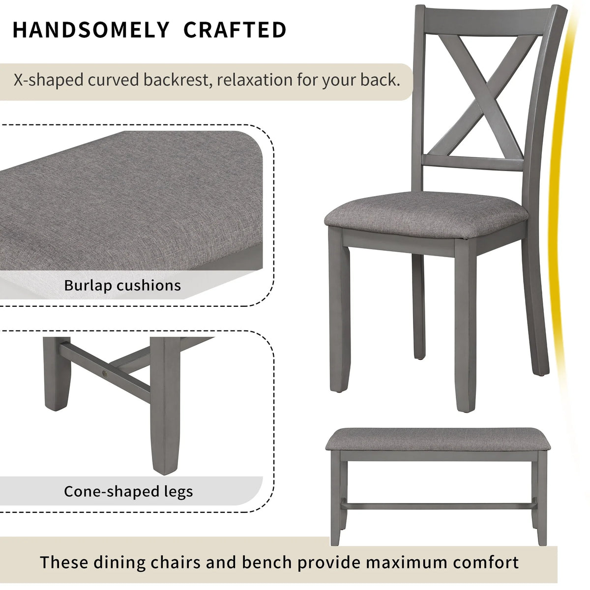 Gray 6-Piece Wooden Dining Table Set with Bench Y72773