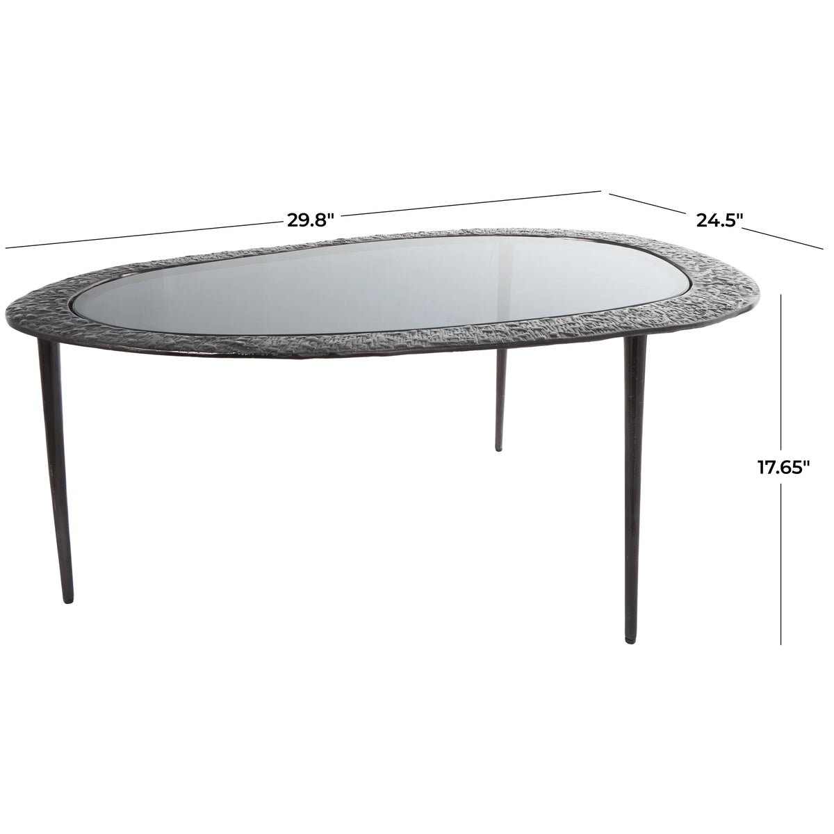 30" x 18" Black Aluminum Oval Coffee Table with Glass Top I3694