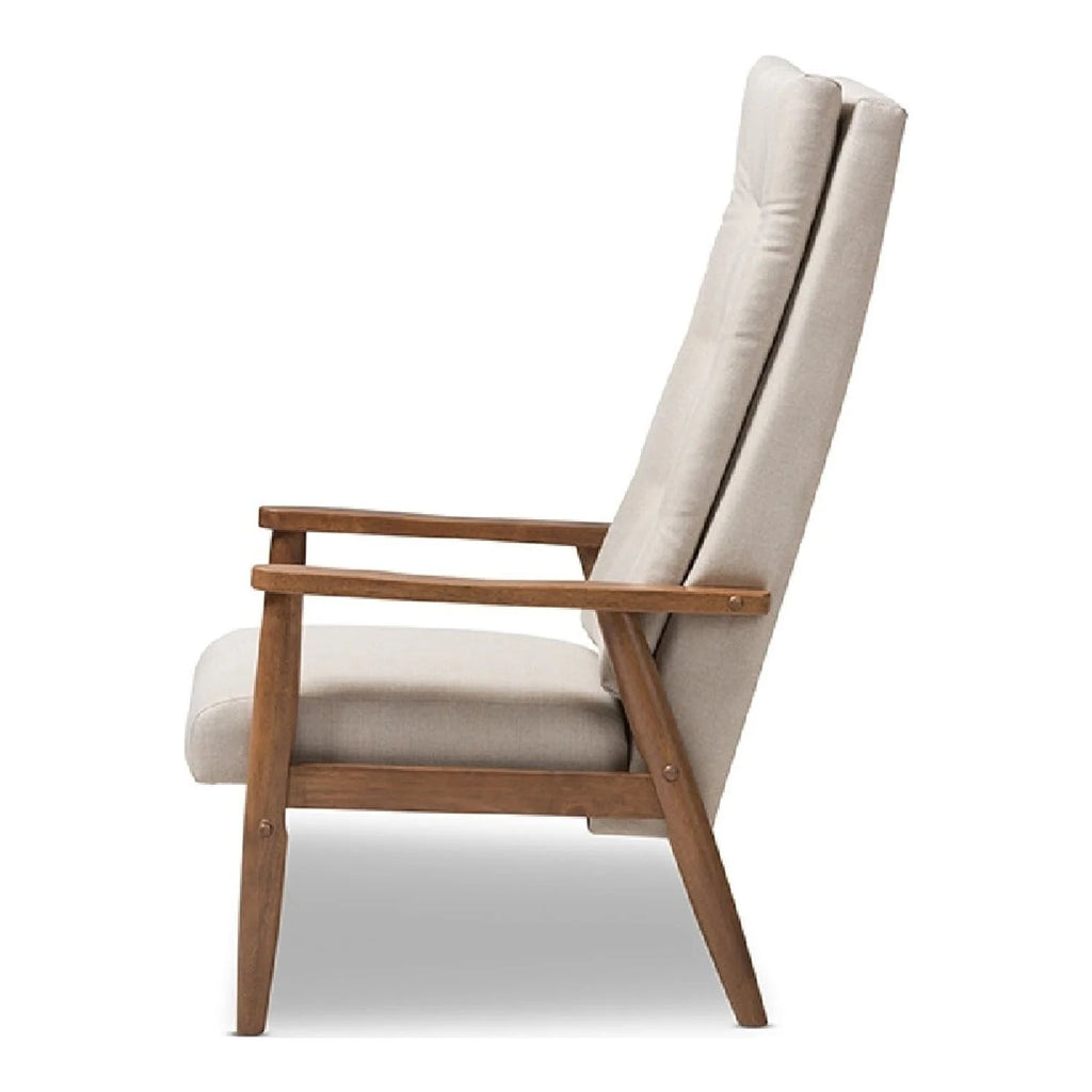 Walnut Brown Wood and Light Beige Fabric Upholstered S691