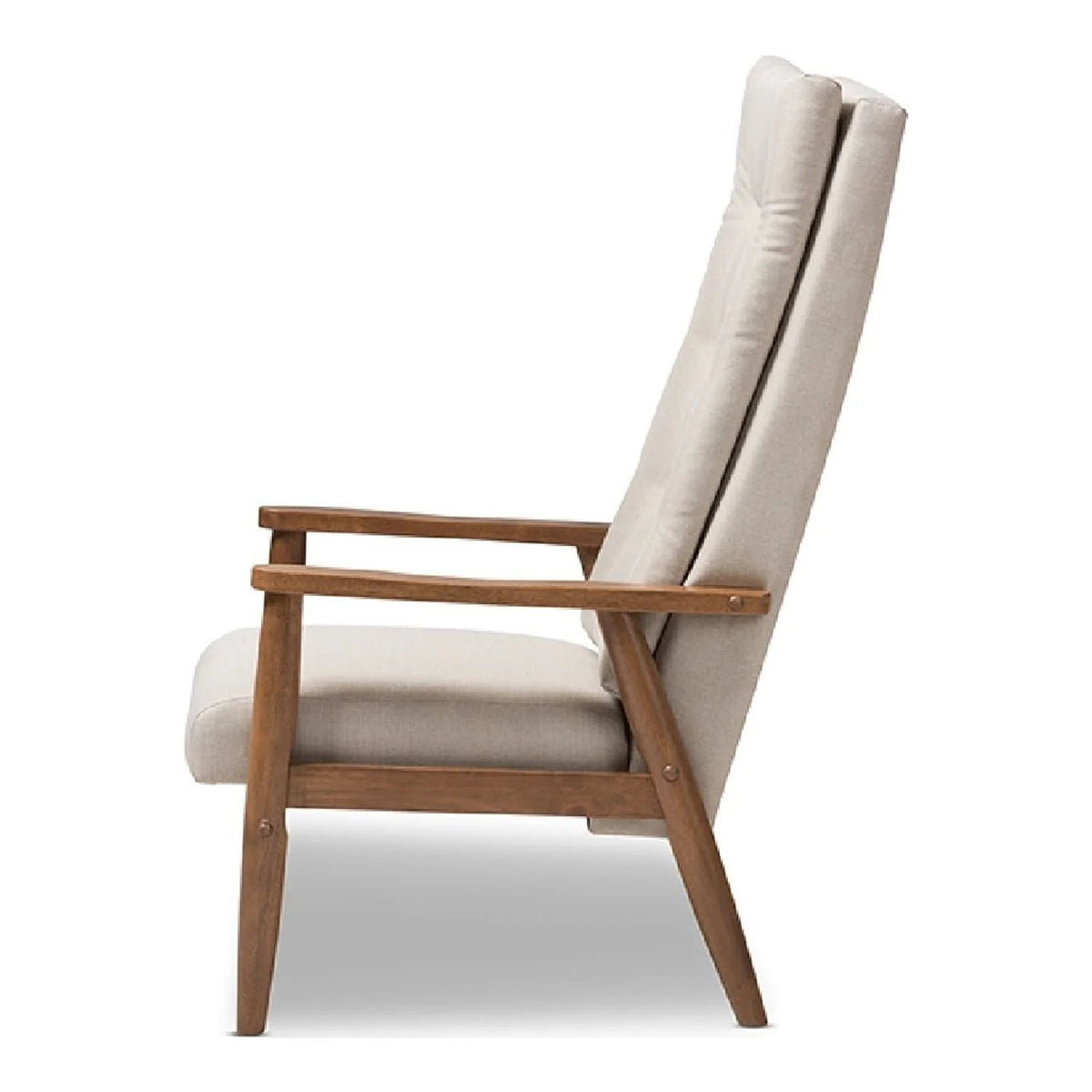 Walnut Brown Wood and Light Beige Fabric Upholstered S691