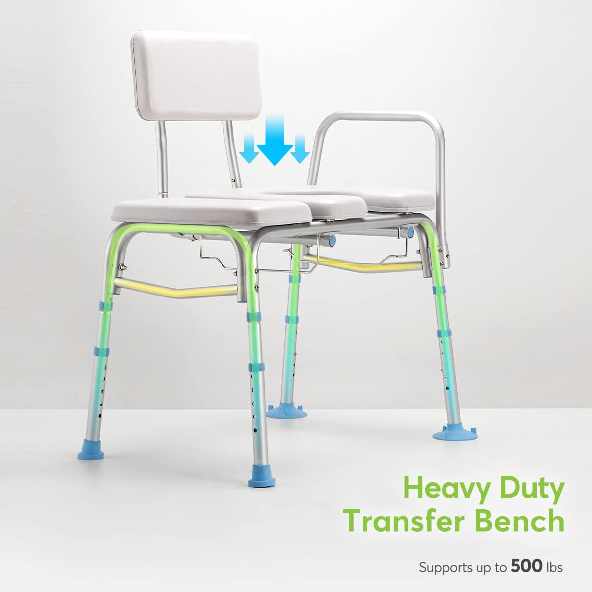 Bathtub Transfer Bench with Commode Opening, Padded Shower Bench with Removable Backrest & Adjustable Legs U9211