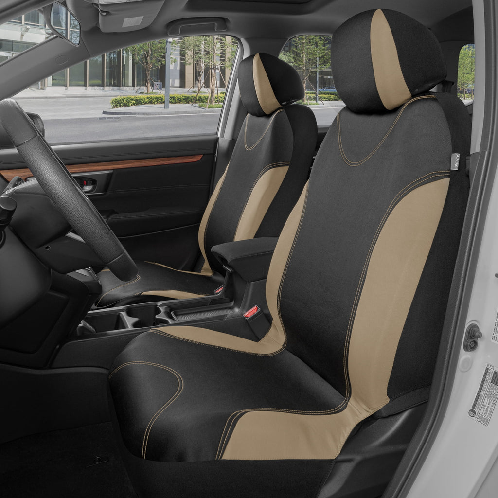Beige Two-Tone Full Set Car Seat Covers O184818