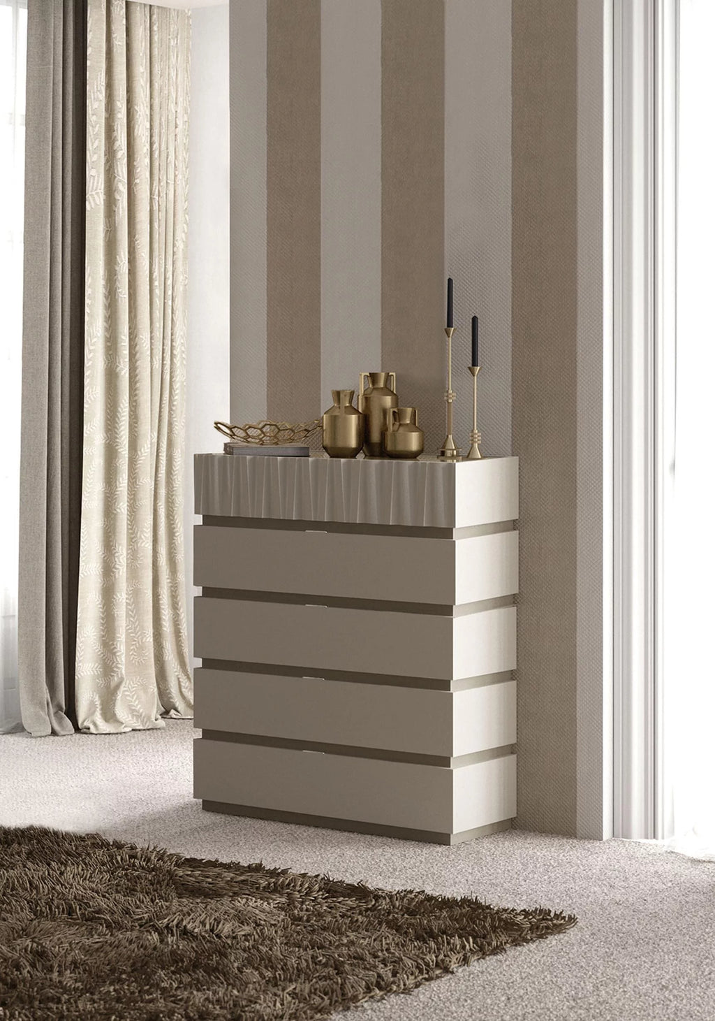 Taupe Mat & Gloss 5 Drawer Chest Q36933