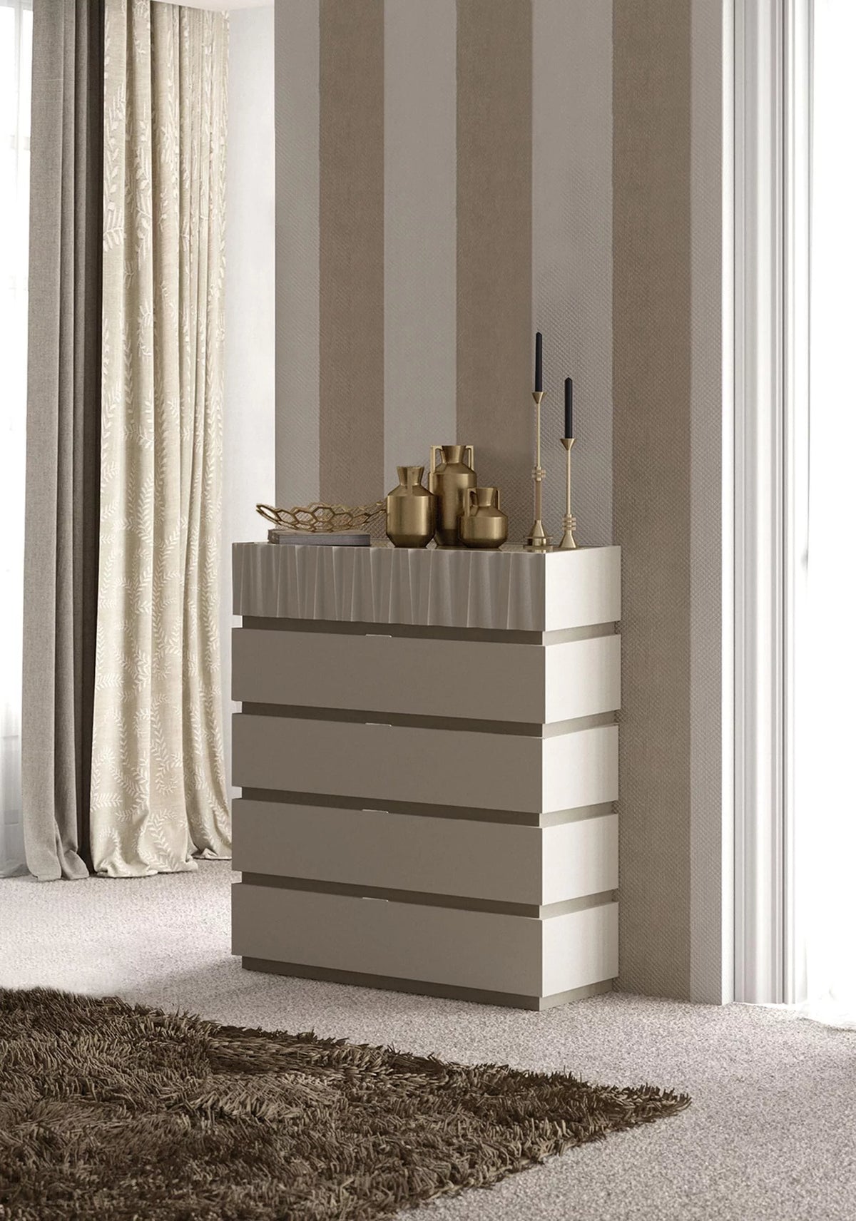 Taupe Mat & Gloss 5 Drawer Chest Q36933