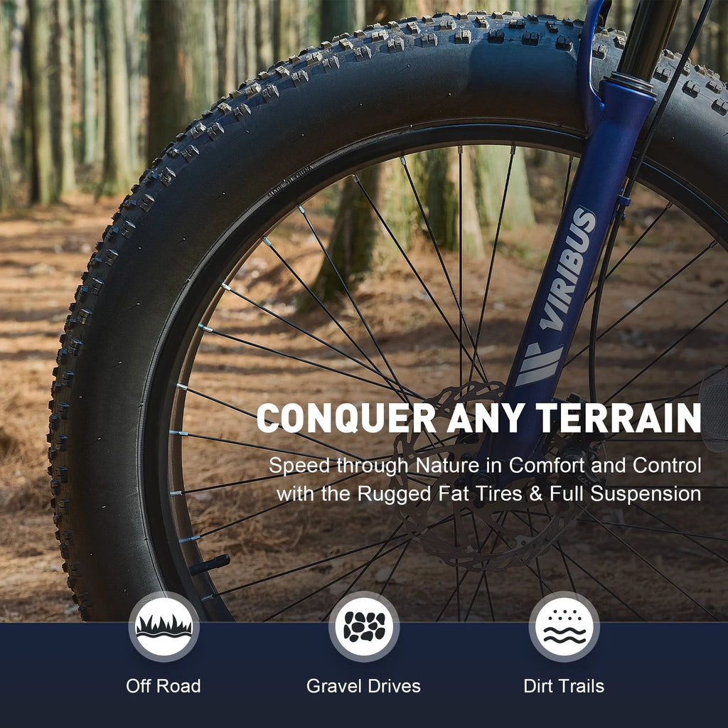 26 Fat Tire Full Suspension Mountain Bike with 21 Speeds Disc Brakes Blue J1055