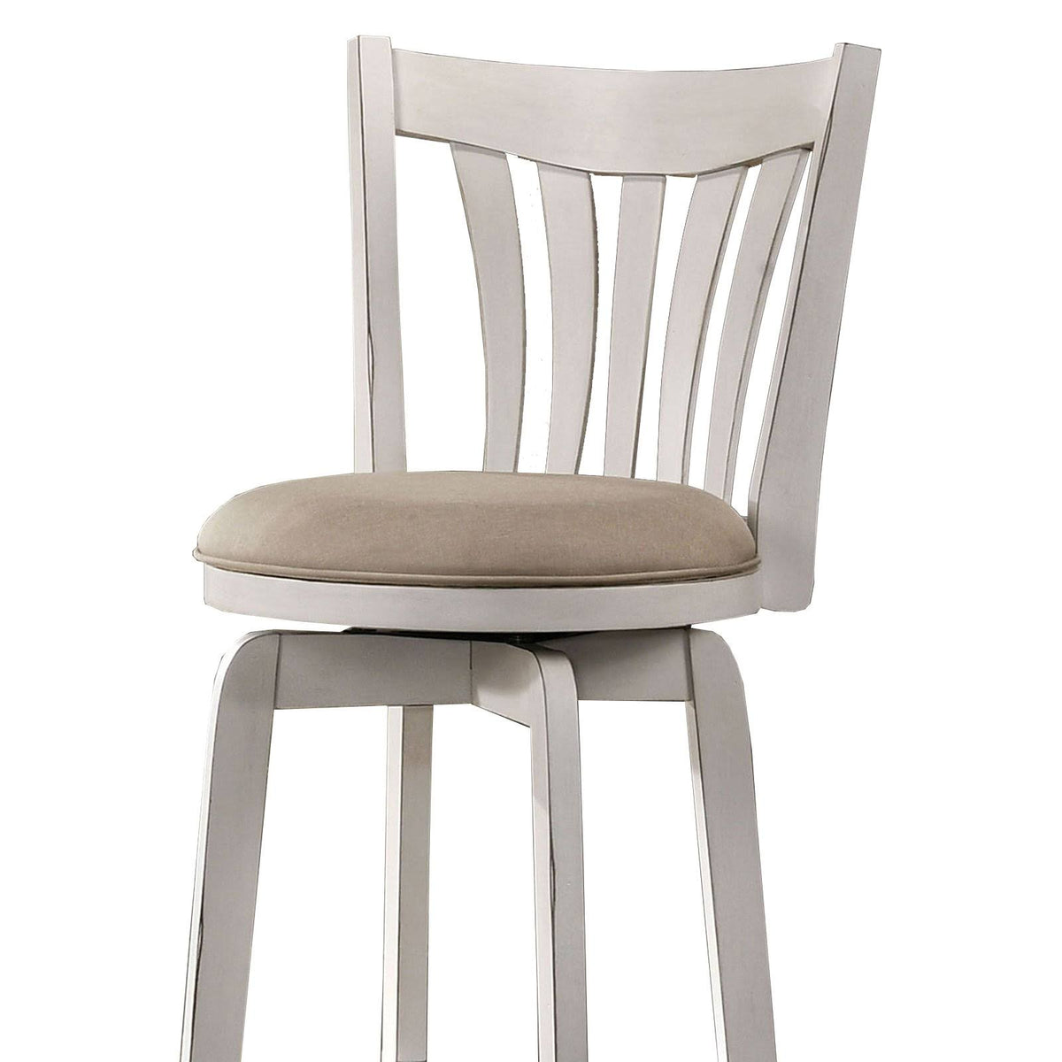 White Wood and Fabric Swivel Bar Height Stool B4993