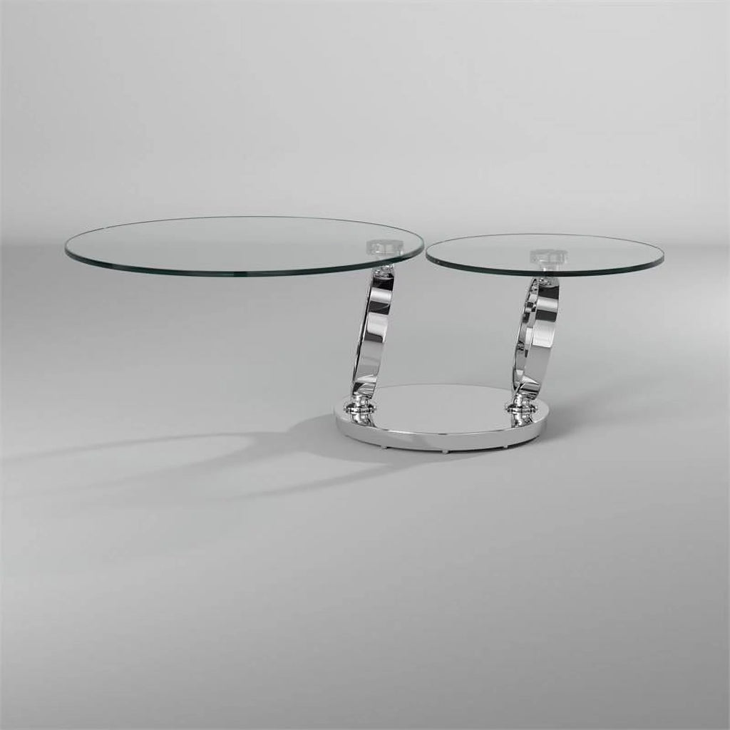Glass Top Coffee Table with Round Base in Chrome H757
