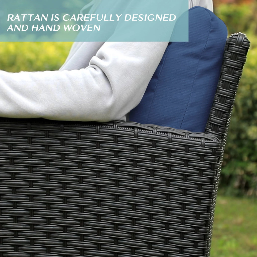 Blue 8 Pcs Wicker Patio Conversation Set with Coffee Table and Ottoman L359