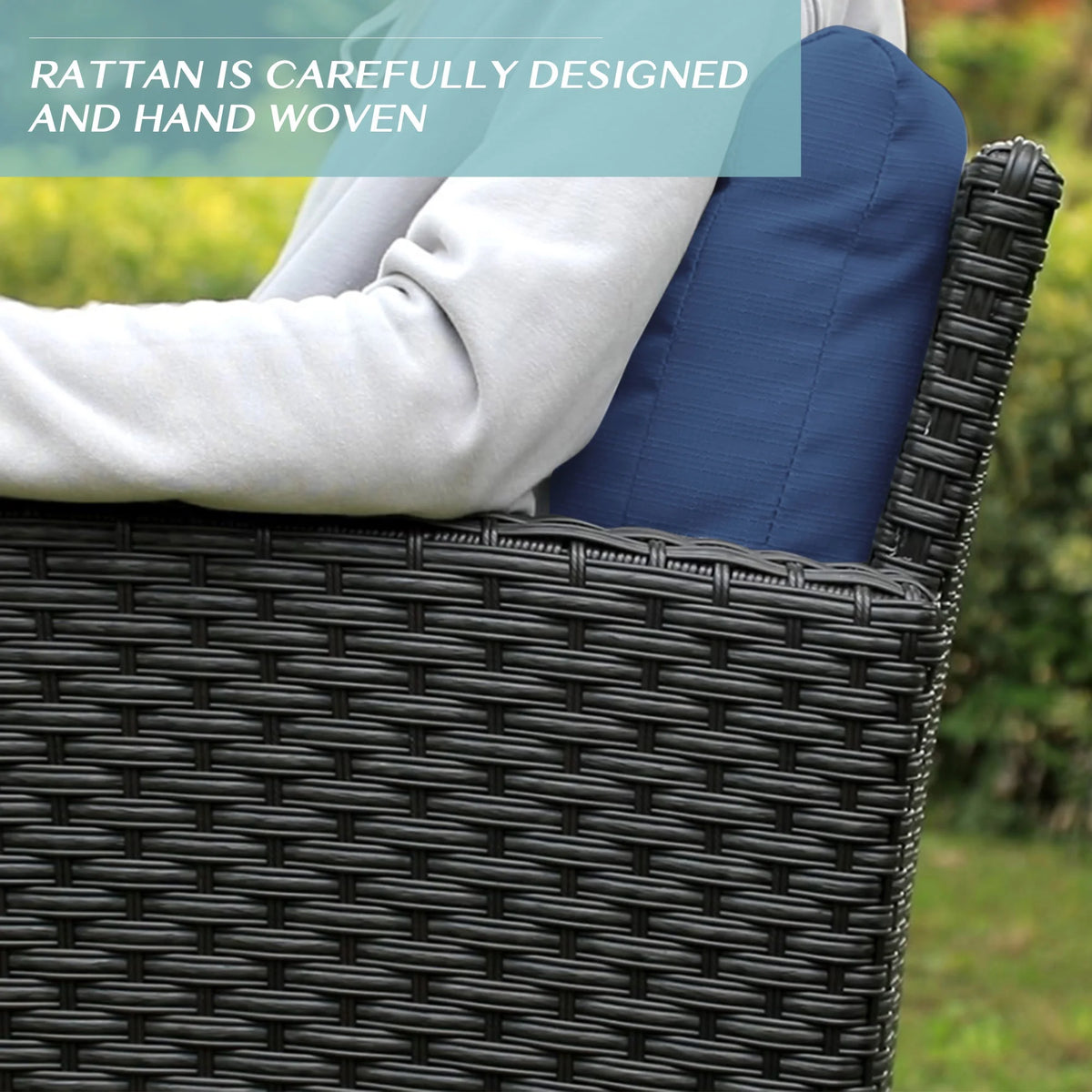 Blue 8 Pcs Wicker Patio Conversation Set with Coffee Table and Ottoman L359