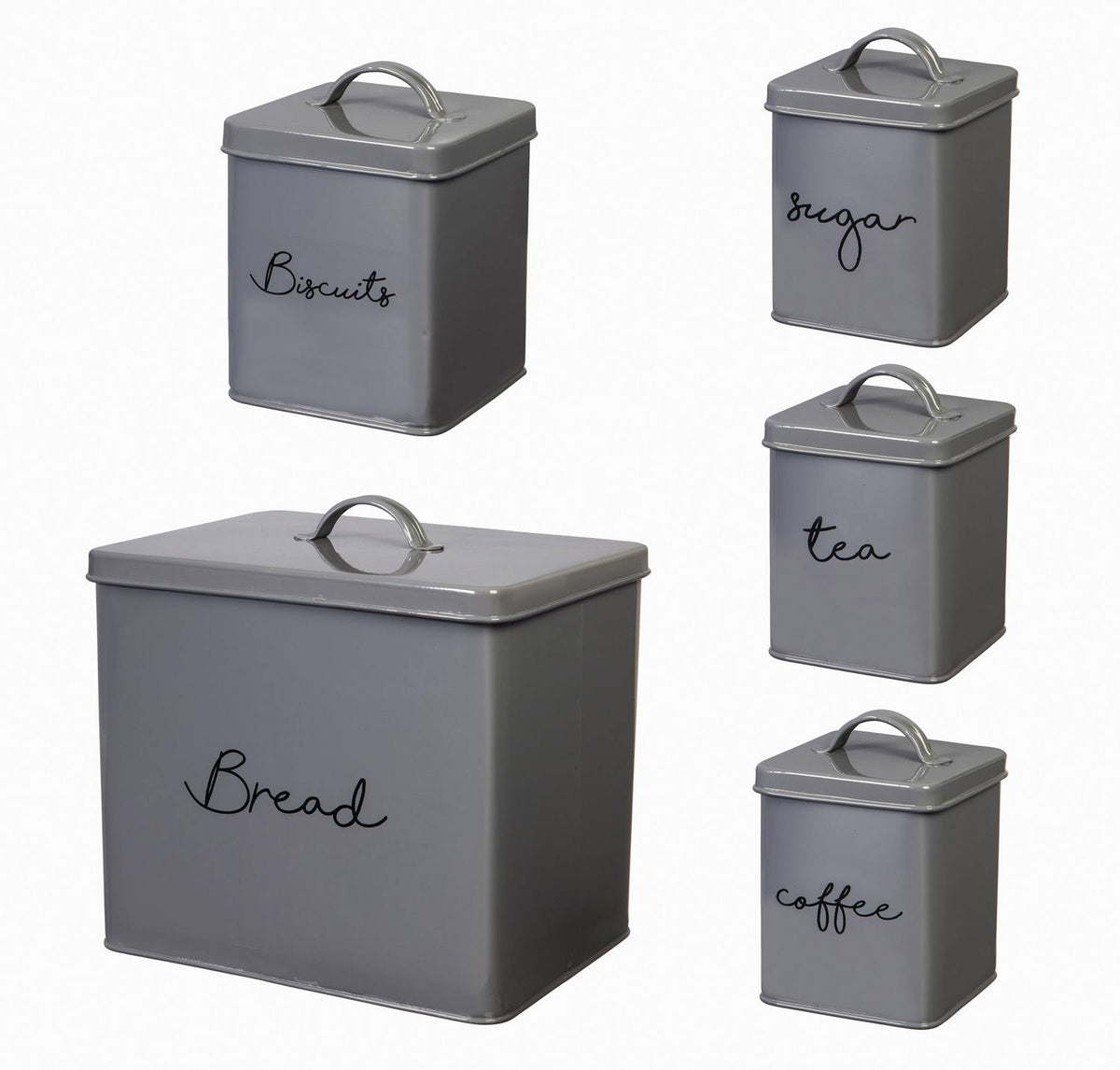 Gray Steel Kitchen Canisters, Set of 5 Y557