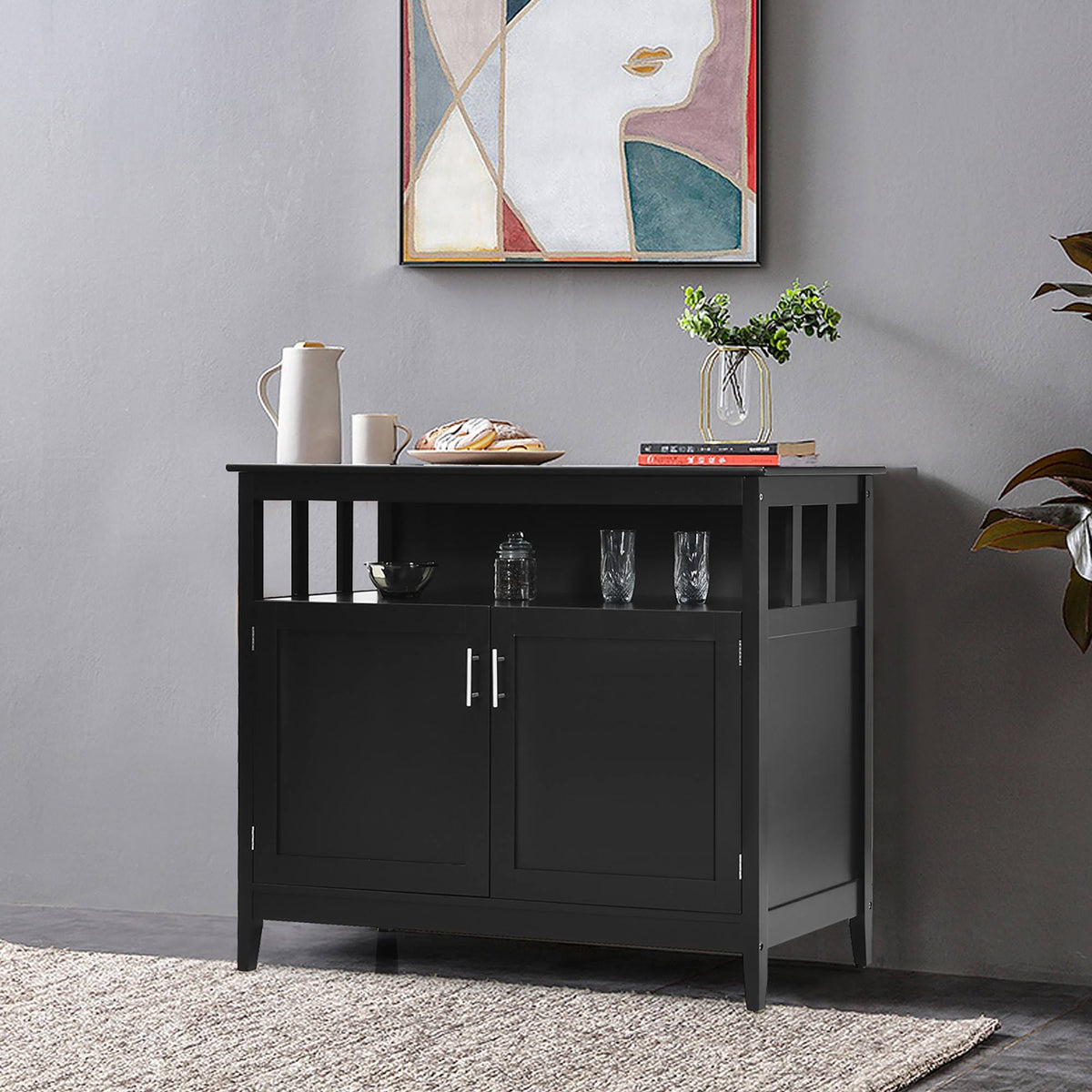 Black 2 Doors Kitchen Sideboard Cabinet N530