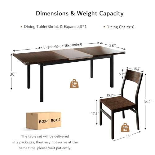 7-Piece Extendable Dining Table Set with 6 Chairs G746915