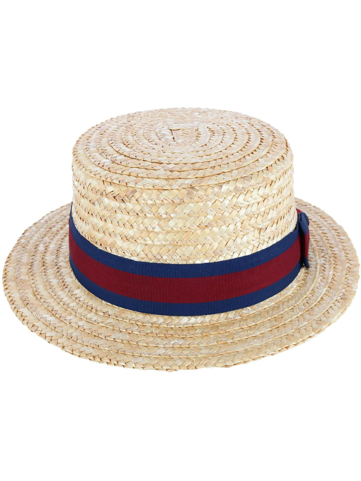 Straw Boater Hat with Navy Band and Elastic Sweatband Z975