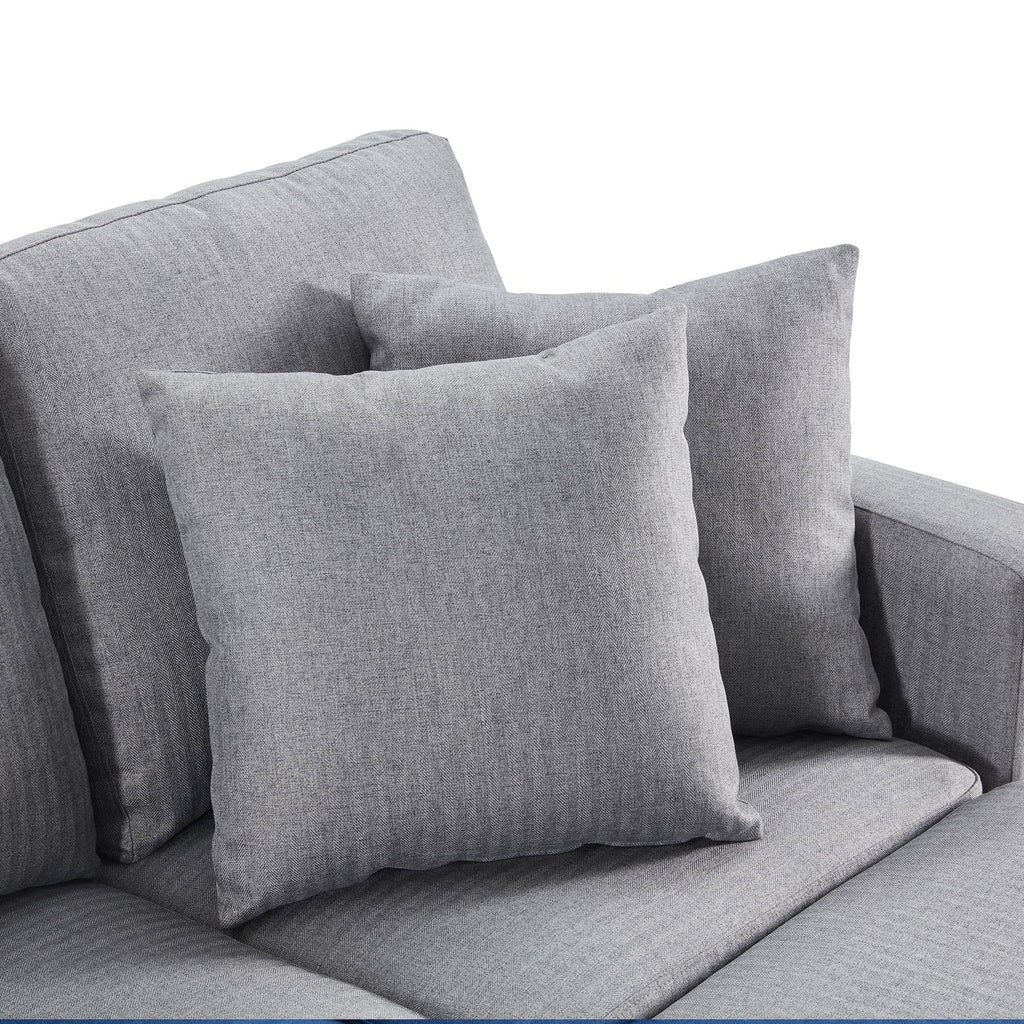 Gray Linen Fabric Convertible Sectional Sofa Q52909