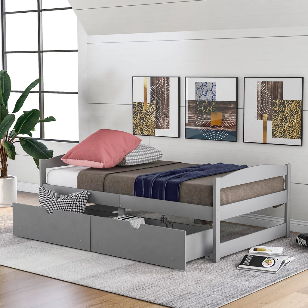 White Twin Storage Bed Frame with Drawers D167968