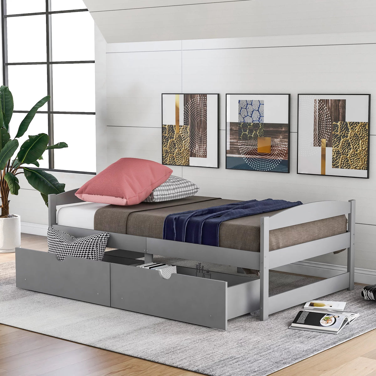 White Twin Storage Bed Frame with Drawers D167968