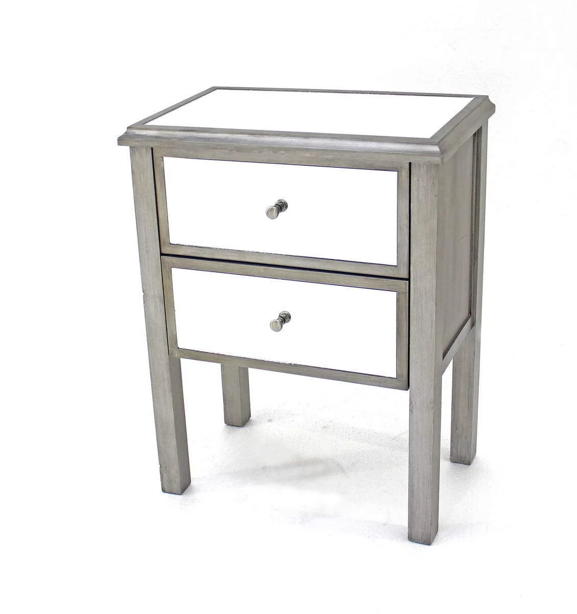 13.75" x 24" x 30.5" Silver 2 Drawer Mirrored End Table L189