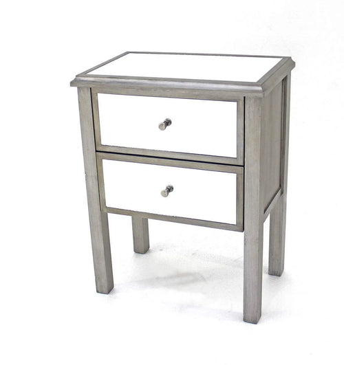 13.75" x 24" x 30.5" Silver 2 Drawer Mirrored End Table L189