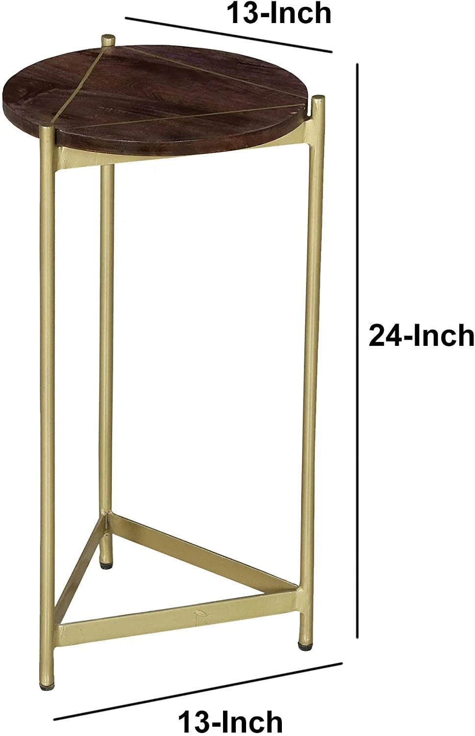 Corner Table with Round Wooden Top and Triangular Metal Base A495971
