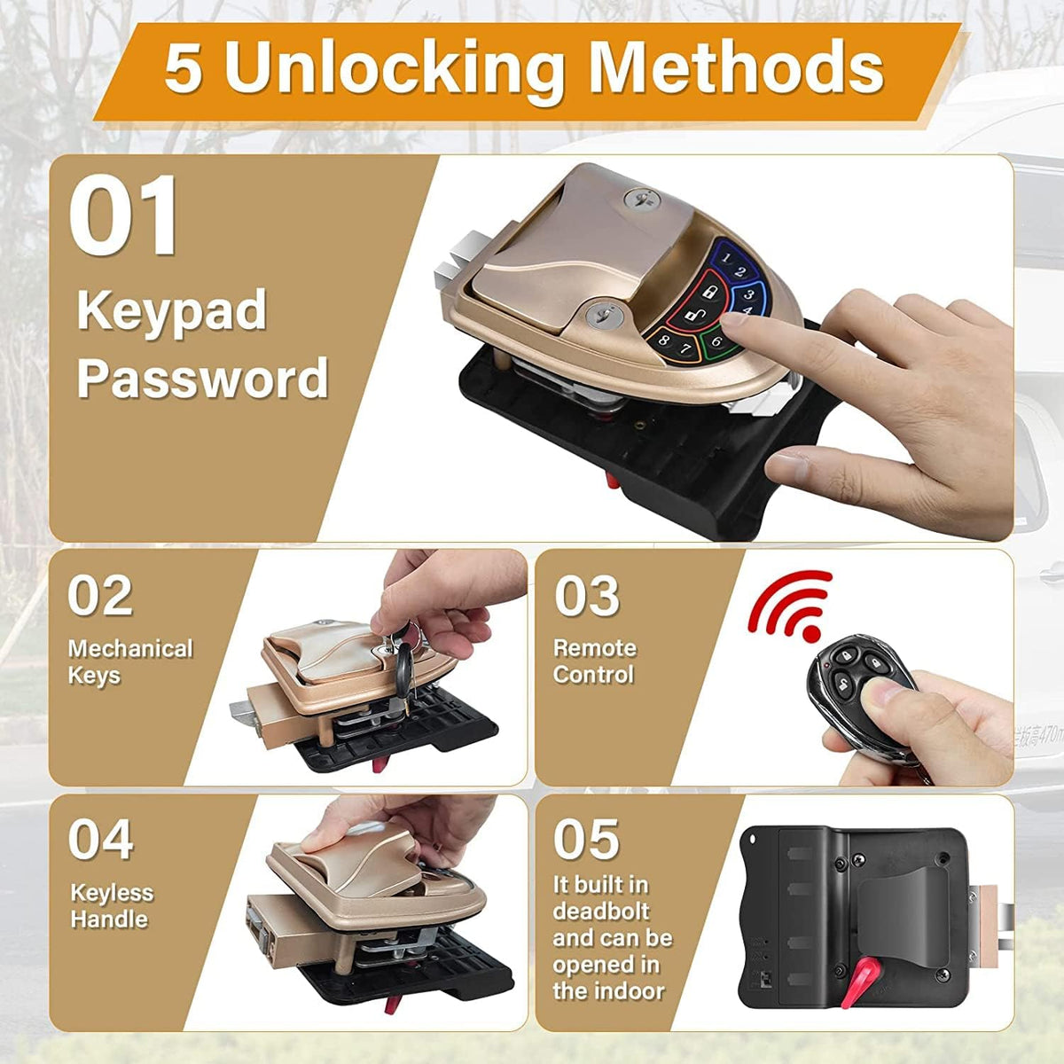 Waterproof Keyless RV Door Lock with Backlit Keypad and 2 Fobs and Key for 2.75 x 3.75 Lock Hole T756