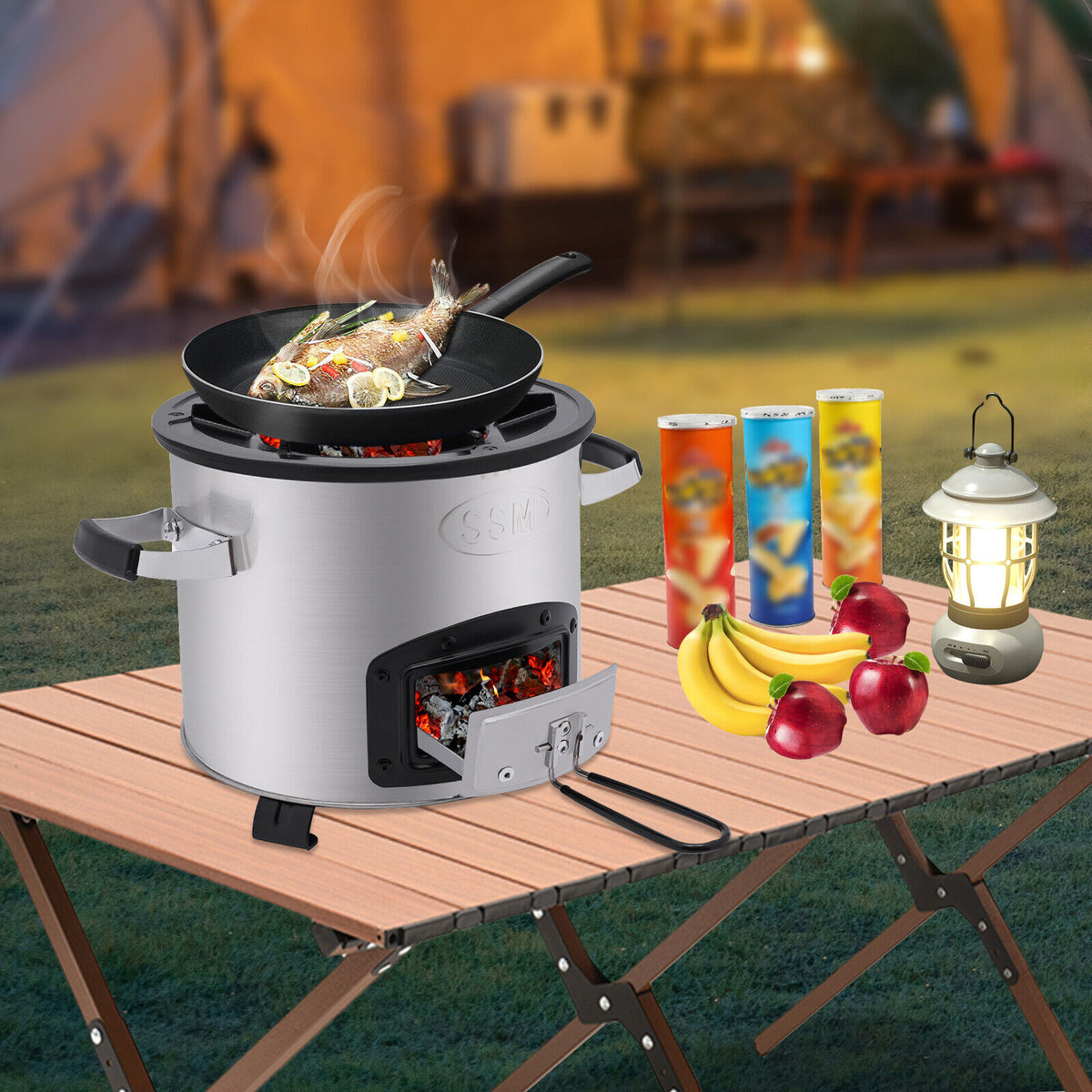 Stainless Steel Wood Burning Camping Stove with Storage Bag B4921