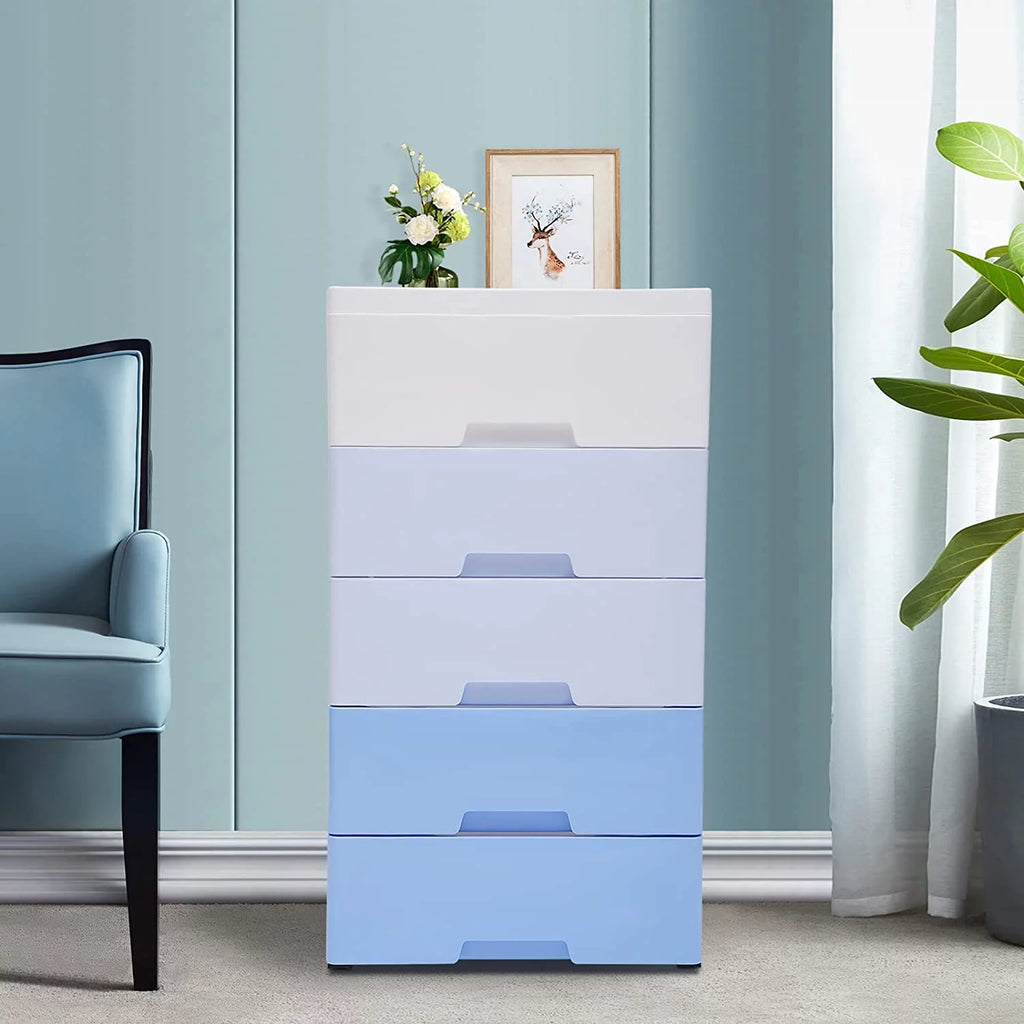5 Plastic Drawers Dresser with Wheels Gradient Blue G8698