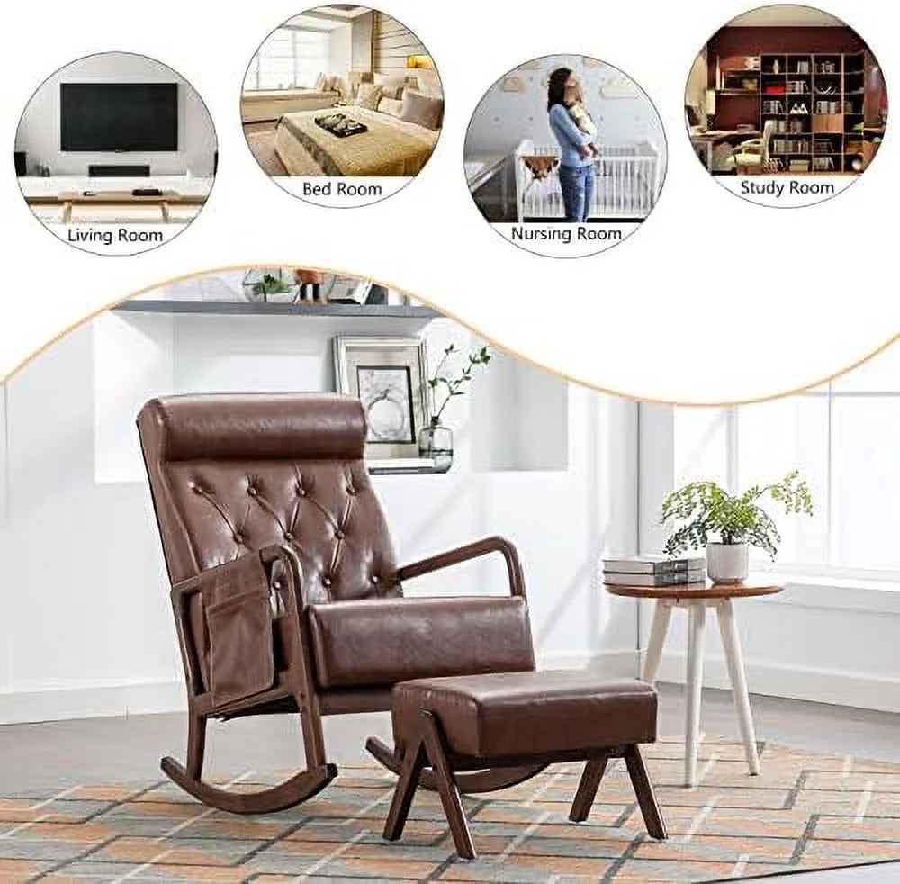 Mid-Century Upholstered Glider Rocker with Ottoman R610032