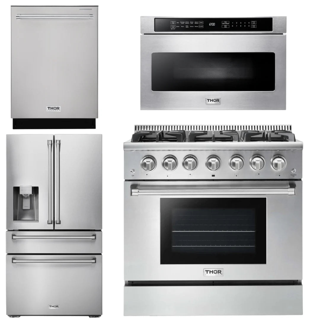 36 Propane Gas Range, Microwave, Refrigerator, Dishwasher P7118