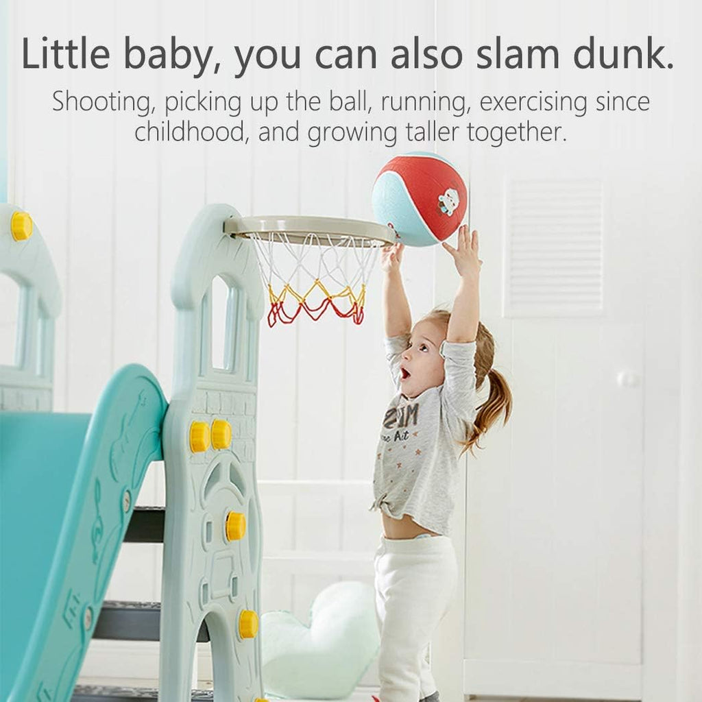 3 in 1 Toddler Slides and Swing Set with Basketball Hoop Kids Climber Playset Blue C506