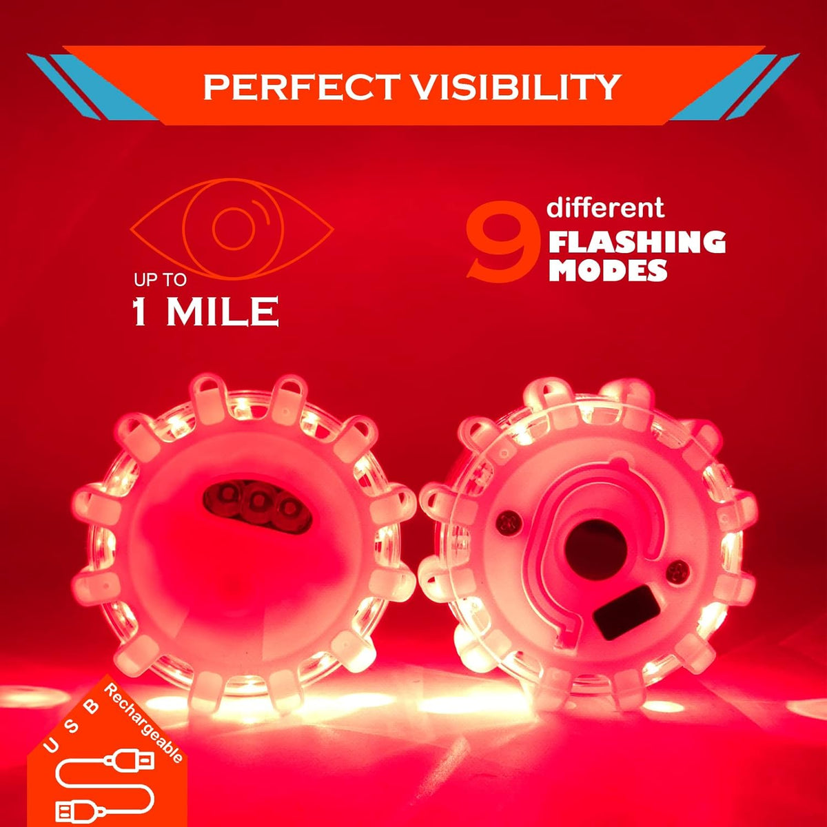 8 Pack Rechargeable LED Road Flares with Magnetic Base J2687