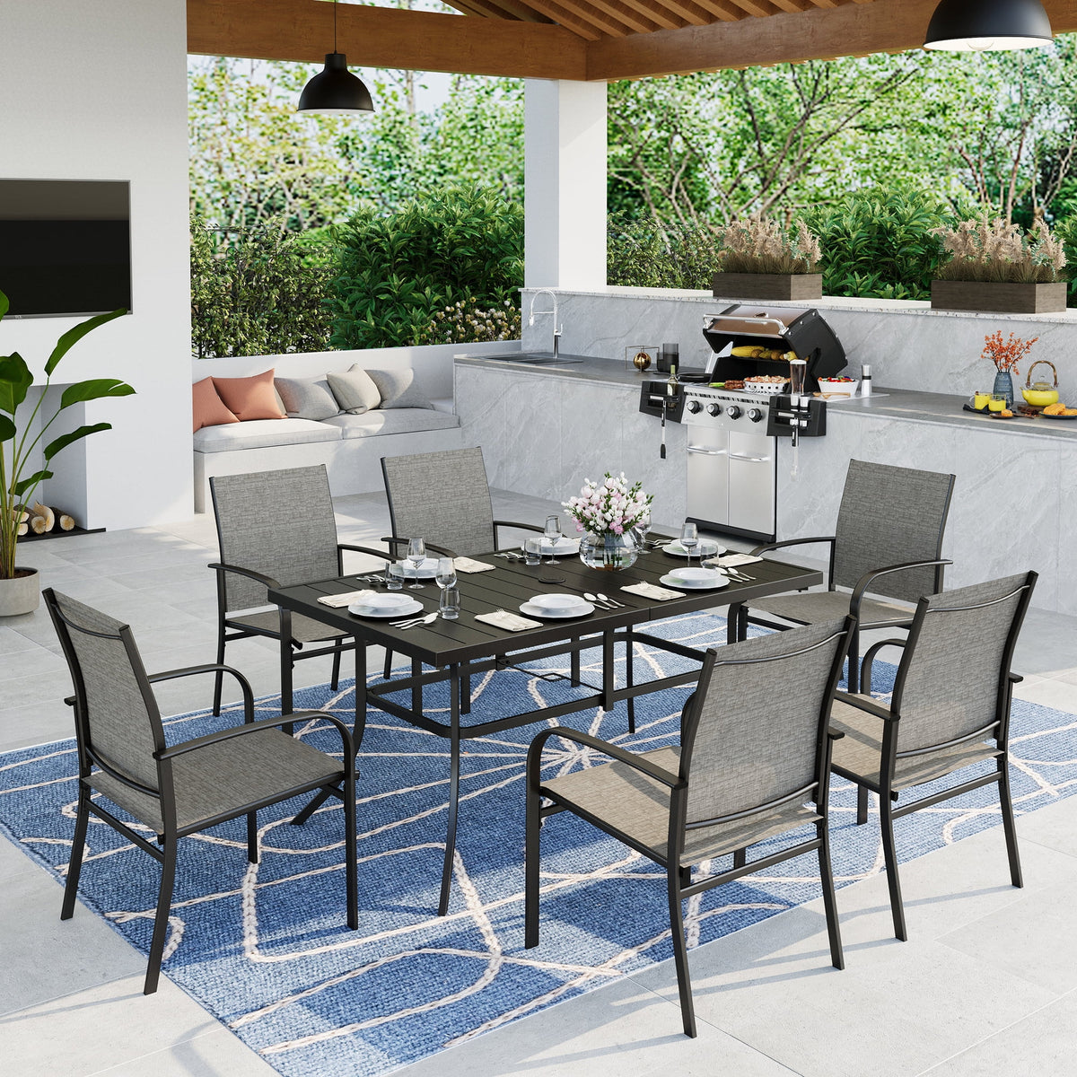 7-Piece Outdoor Patio Dining Set with 6 Textilene Chairs & Metal Table Q51003