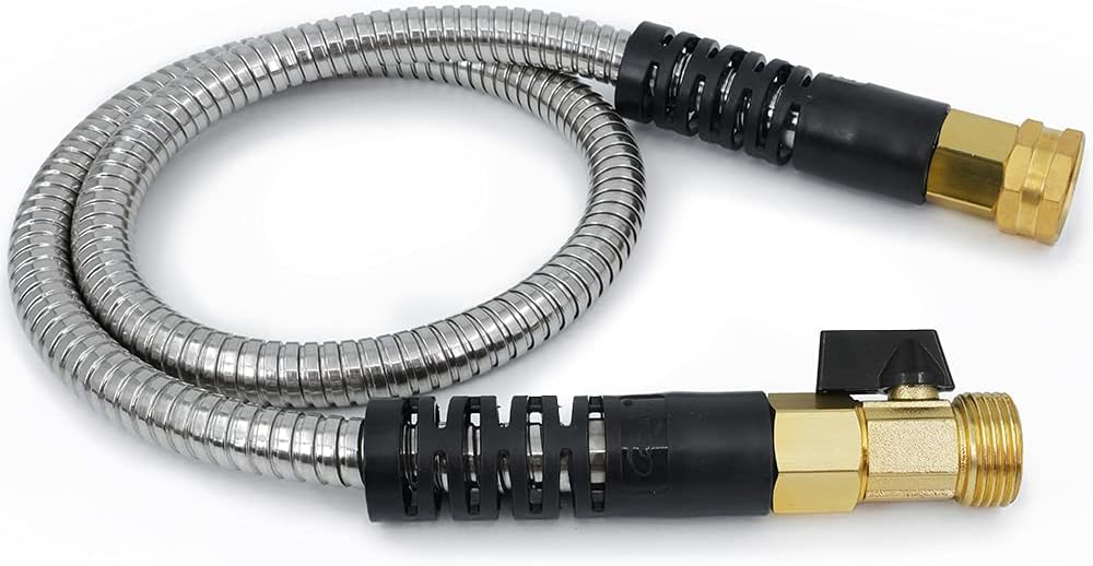 50 Feet 304 Stainless Steel Garden Hose with Brass Shut Off Valve, Pack of 2 N4252