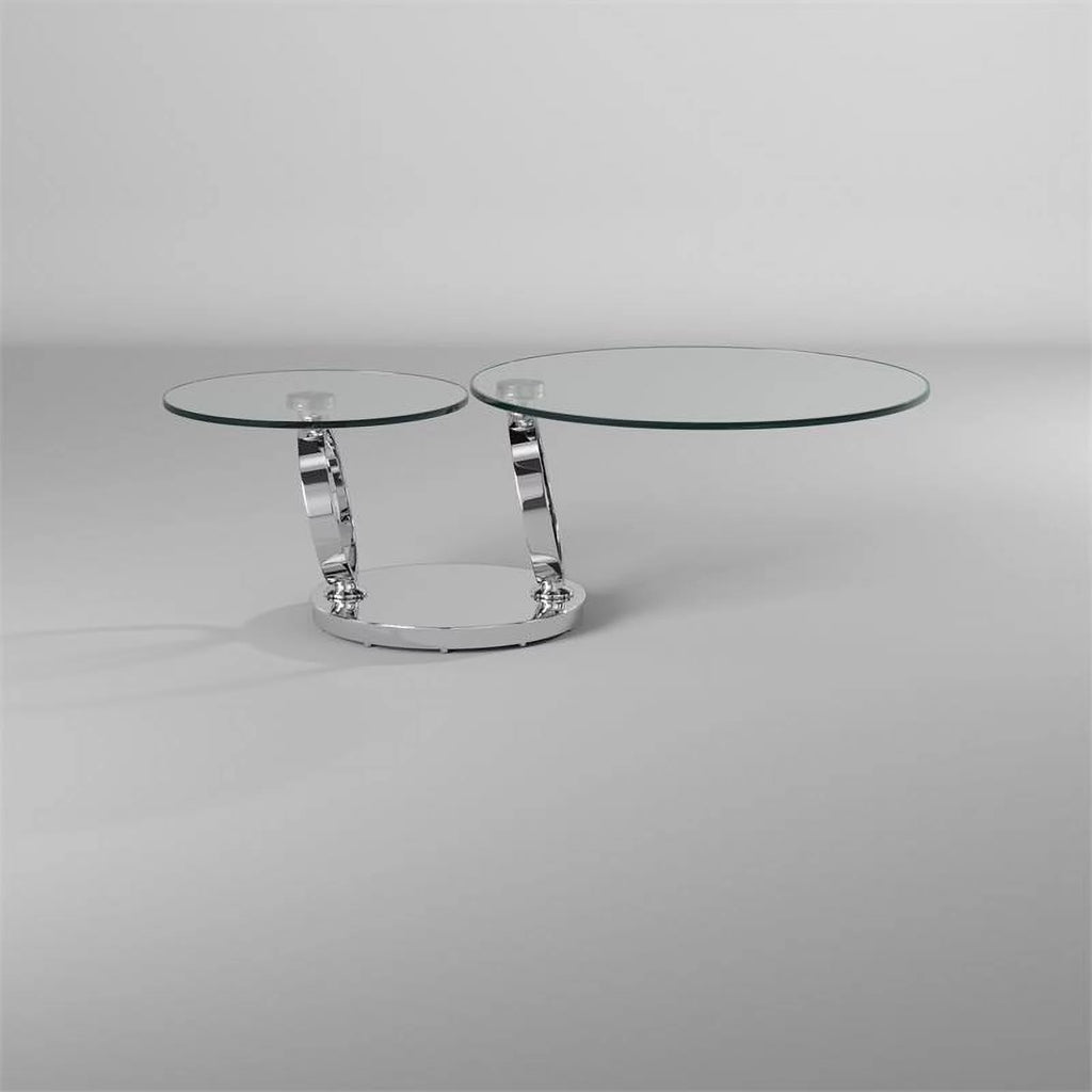 Glass Top Coffee Table with Round Base in Chrome H757